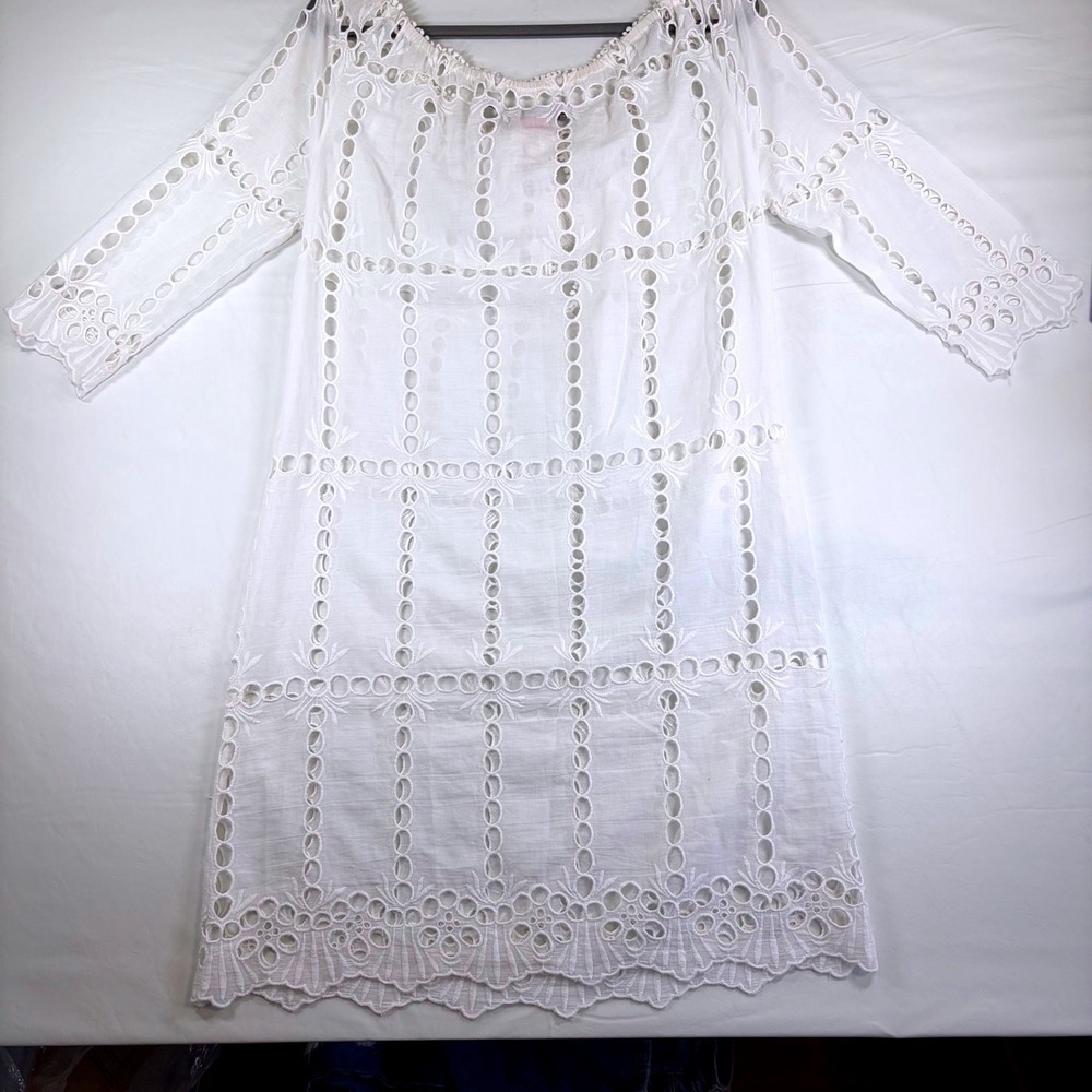 Gretchen Scott White Eyelet Lace Bohemian Swim Cover Up Tassel Tie Women's Small - Picture 2 of 9